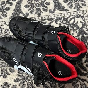 Peloton Black Cycling Shoes with Red Accents